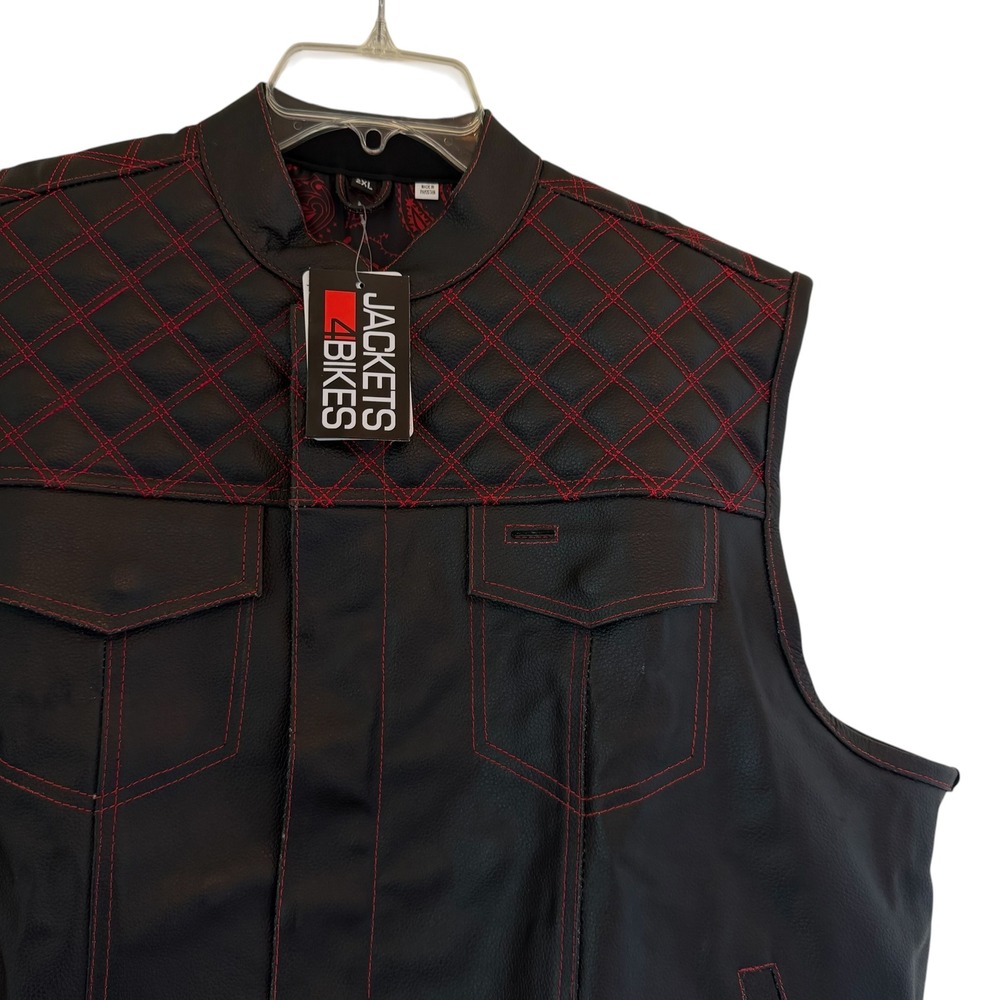 Jackets4Bikes Black Leather Biker Vest Red Quilted Stitching Gun Pocket 2XL NEW - Picture 5 of 13